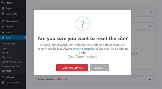 Reset WordPress