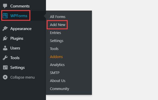 WPForms – Add New page