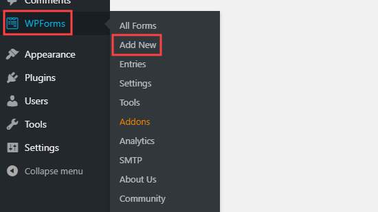 WPForms – Add New page