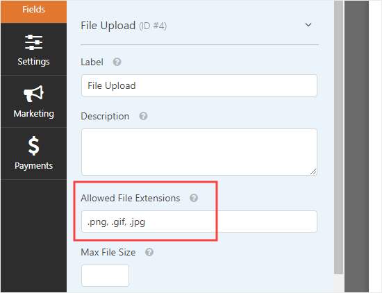 Allowed File Extensions tab