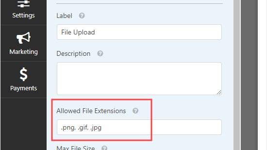Allowed File Extensions tab