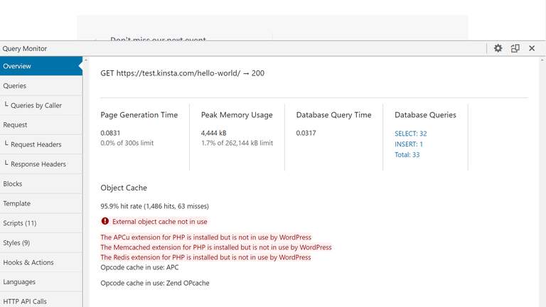 Query monitor plugin