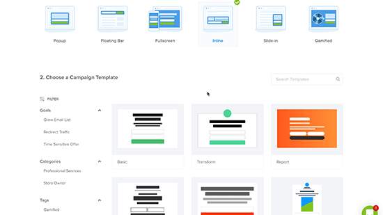 campaign template and type.