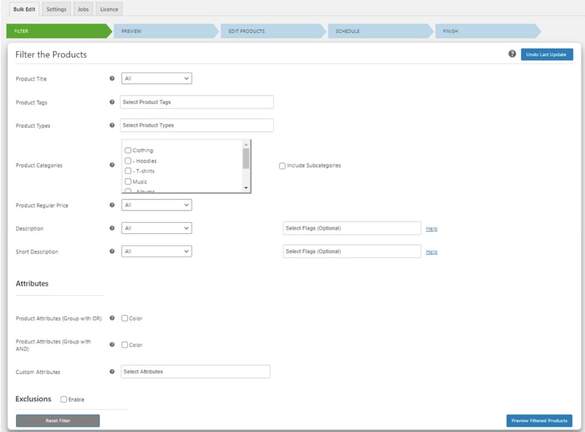 Filtering products for bulk edit