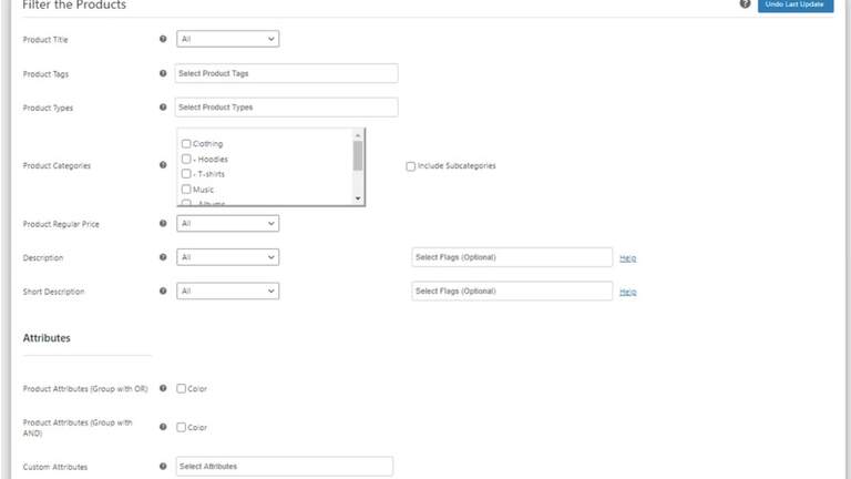 Filtering products for bulk edit