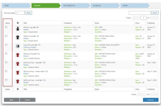 Preview the filtered products