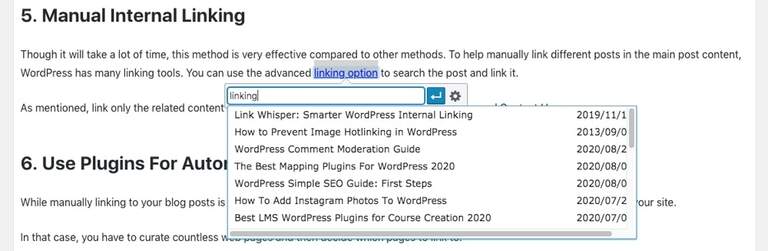 Manual internal linking