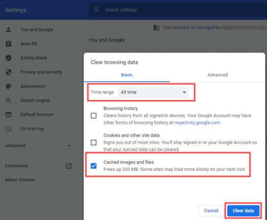 Clearing your browser cache