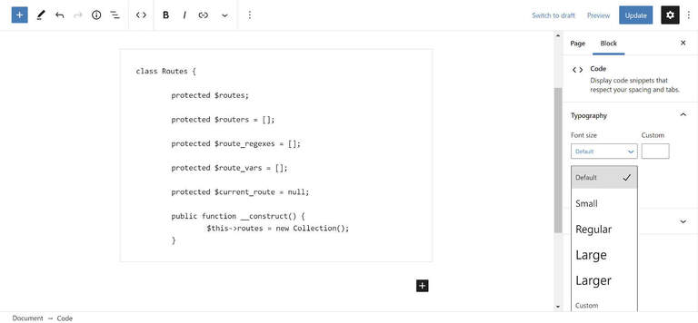Changing Code Block Font Size