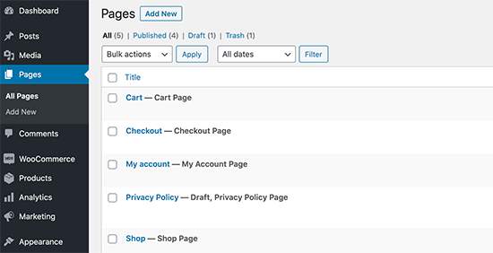 WooCommerce pages