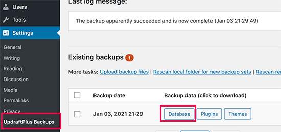 Restoring page from WordPress backup