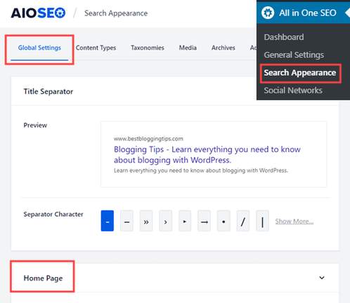 Search appearance - Global settings