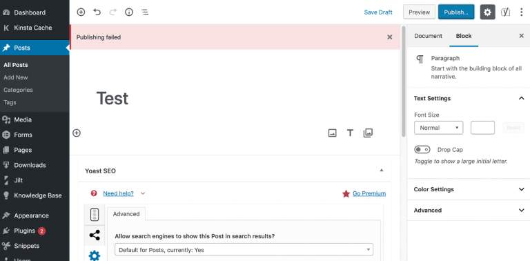 Updating and Publishing failed