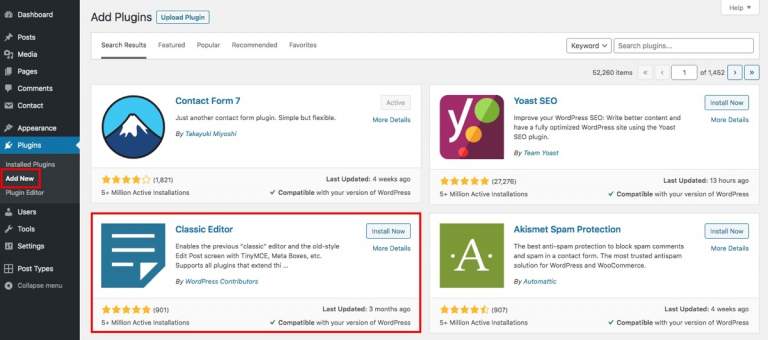 Change Gutenberg with the Classic Editor