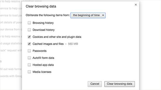 clear browsing cache