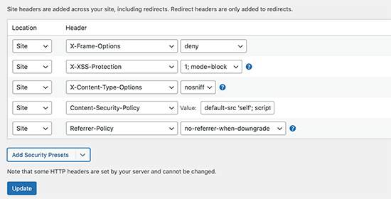 HTTP security headers
