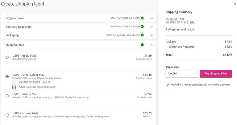 shipping rate