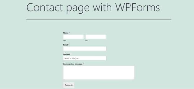 contact page with wpforms