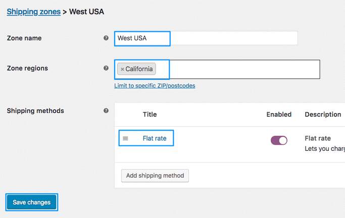shipping zones