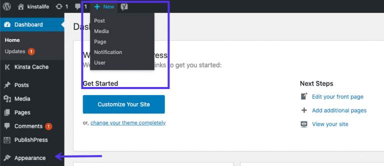 wp dashboard