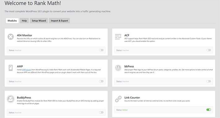rank math dashboard